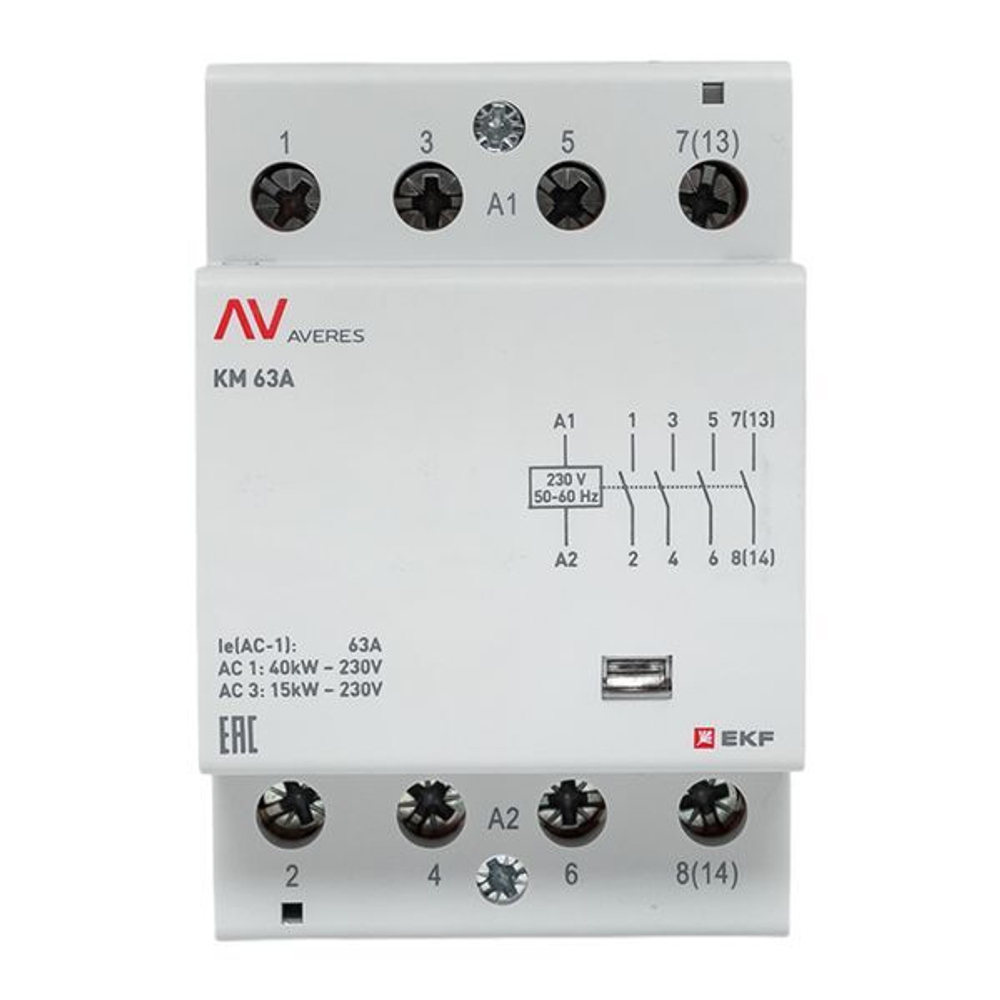 Контактор модульный EKF km-av-3-63-40-230V