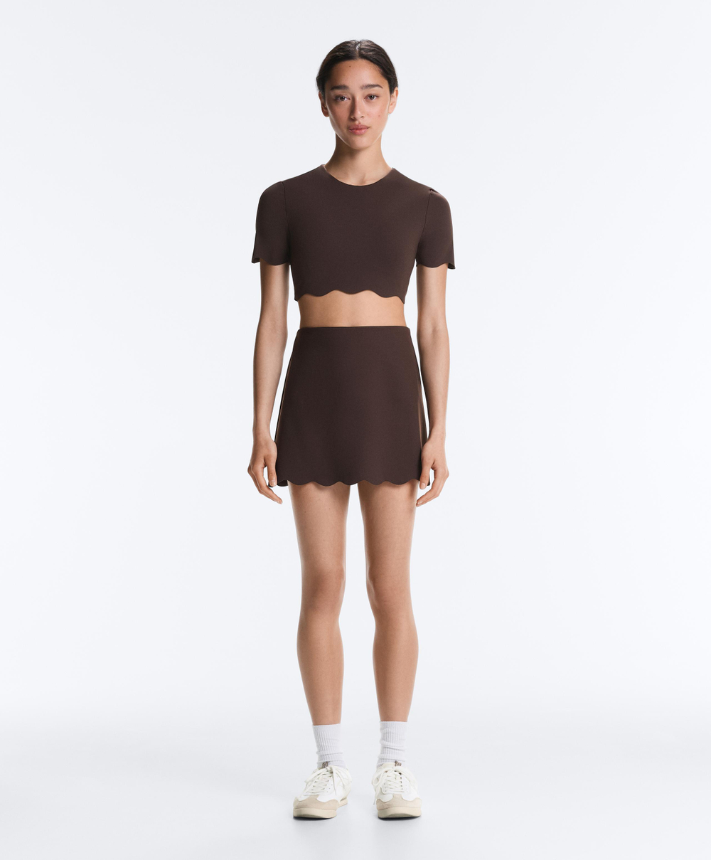 Oysho Короткая юбка Compressive с завышенной талией, коричнево-красный