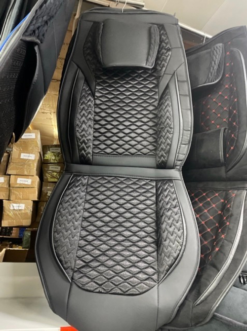 XX - 1002 Черный / Комплект чехлов на сиденья, ткань черная, строчка черная, эко - кожа, 5 предметов, серия: покров (за комплект)