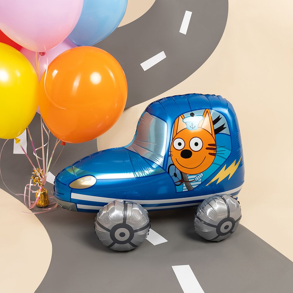 Шар 3D (29''/74 см) Фигура, Три Кота, Коржик в машинке, 1 шт. в уп.