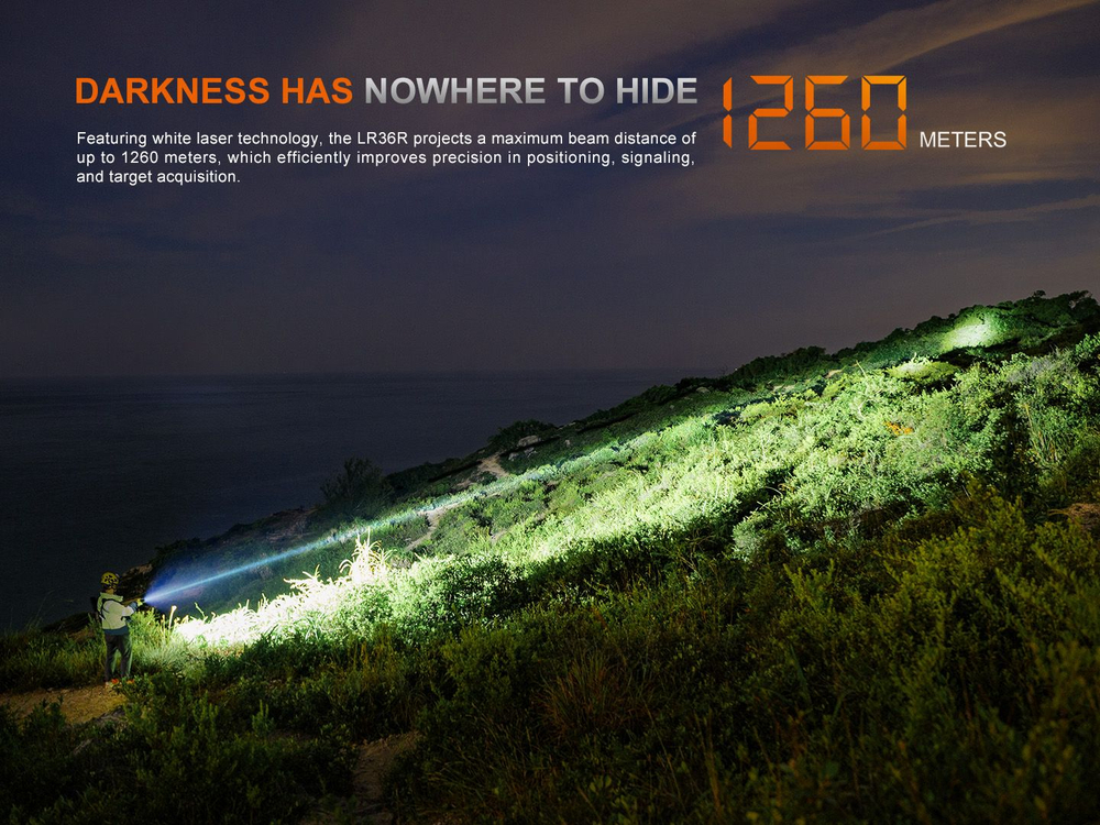 Фонарь Fenix LR36R, 10000 люмен, 1260 метров дальность, на основе лазера, стробоскоп
