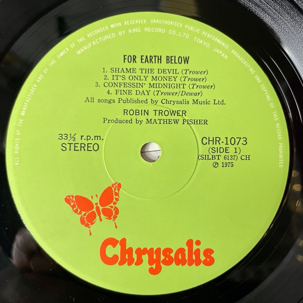 Винтажная виниловая пластинка LP Robin Trower For Earth Below (Japan 1975) (Obi)