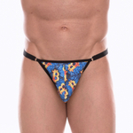 Синие мужские трусы-тонги с разноцветным принтом (Размер: XL) (Цвет: синий)