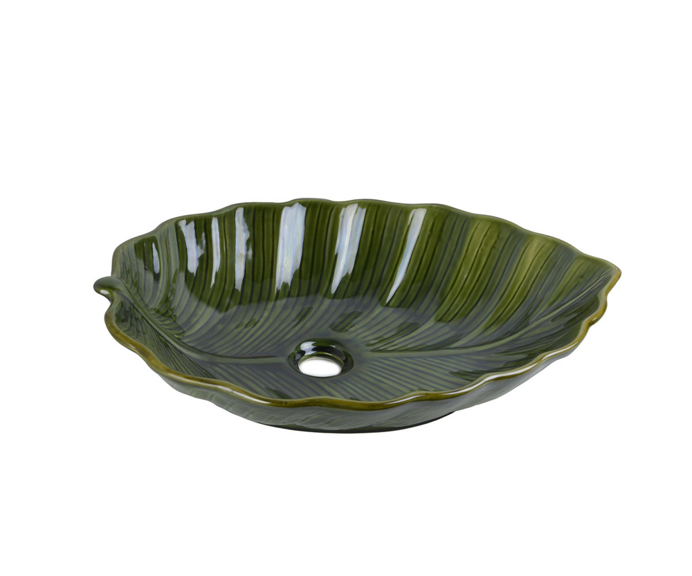 Раковина-чаша Bronze de Luxe LEAF на столешницу, зеленый глянец 545х395х125
