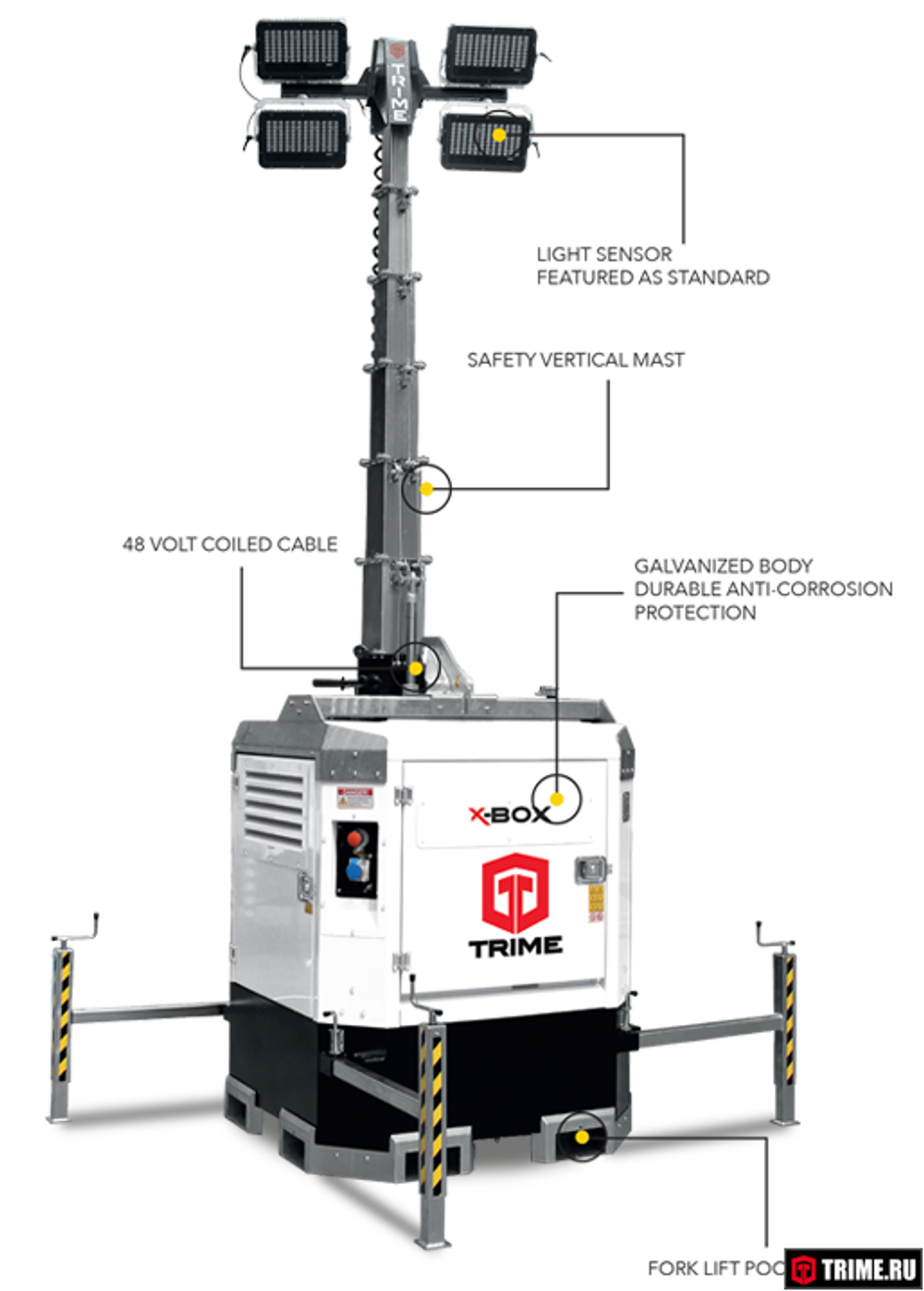 Осветительная вышка TRIME X-Box 4x320W 48V LED дизельная - [8.5 м / Kubota]