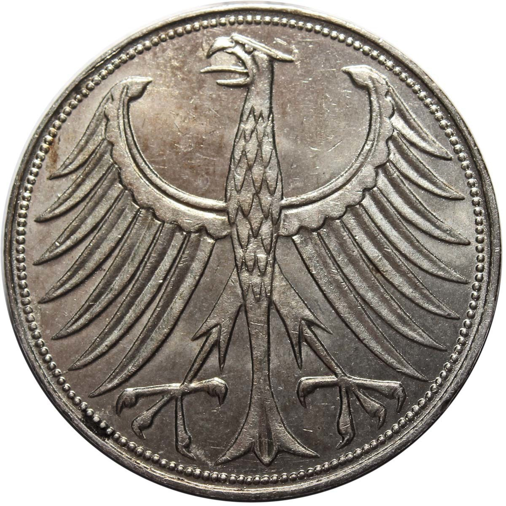 5 марок. Германия. (J). Серебро. 1951 год. XF-AU