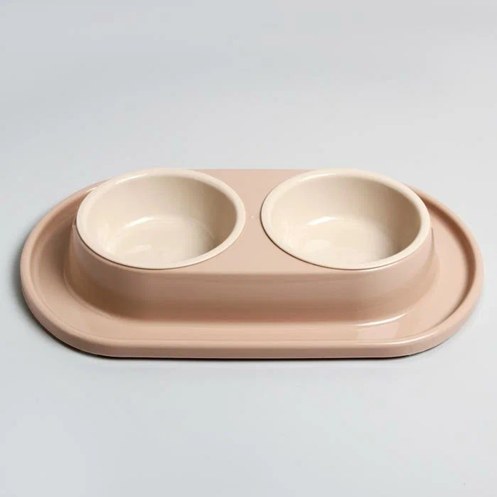 Миска для животных 0.3л двойная, на подставке, бежевый ALTA