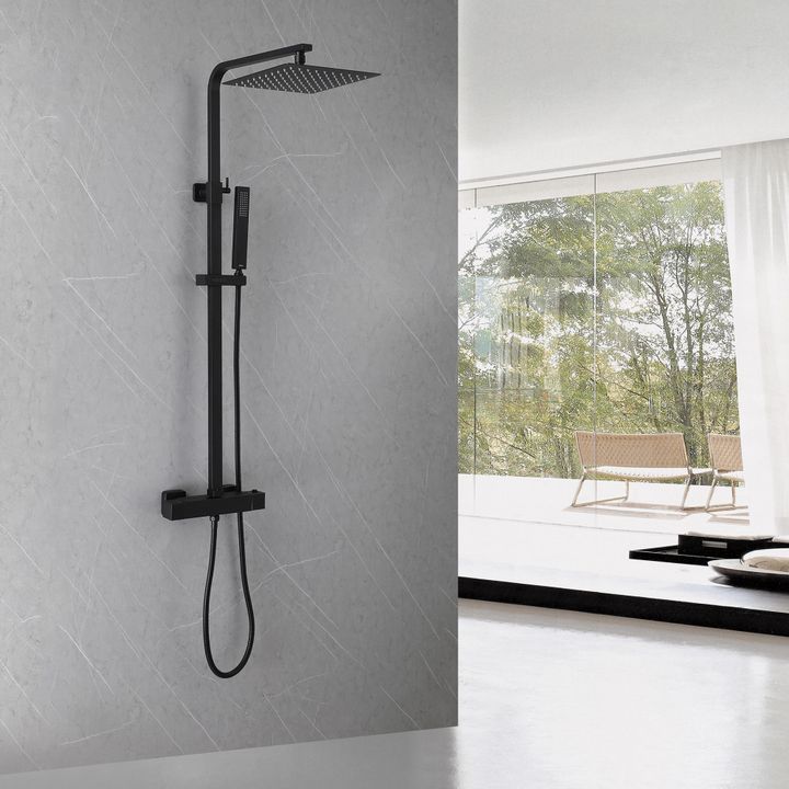 Душевая стойка ABBER Daheim AF8260B с термостатом без излива, черный матовый