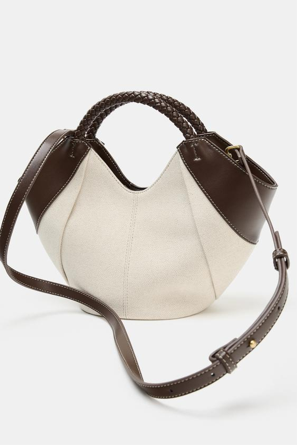 ZARA СУМКА С КОНТРАСТНОЙ СТРОЧКОЙ, СВЕТЛО-БЕЖЕВЫЙ
