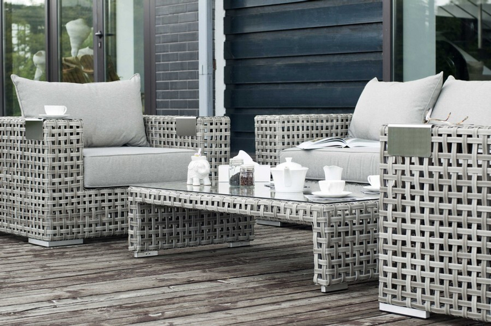 "Тито" лаунж-зона из искусственного ротанга, цвет серый