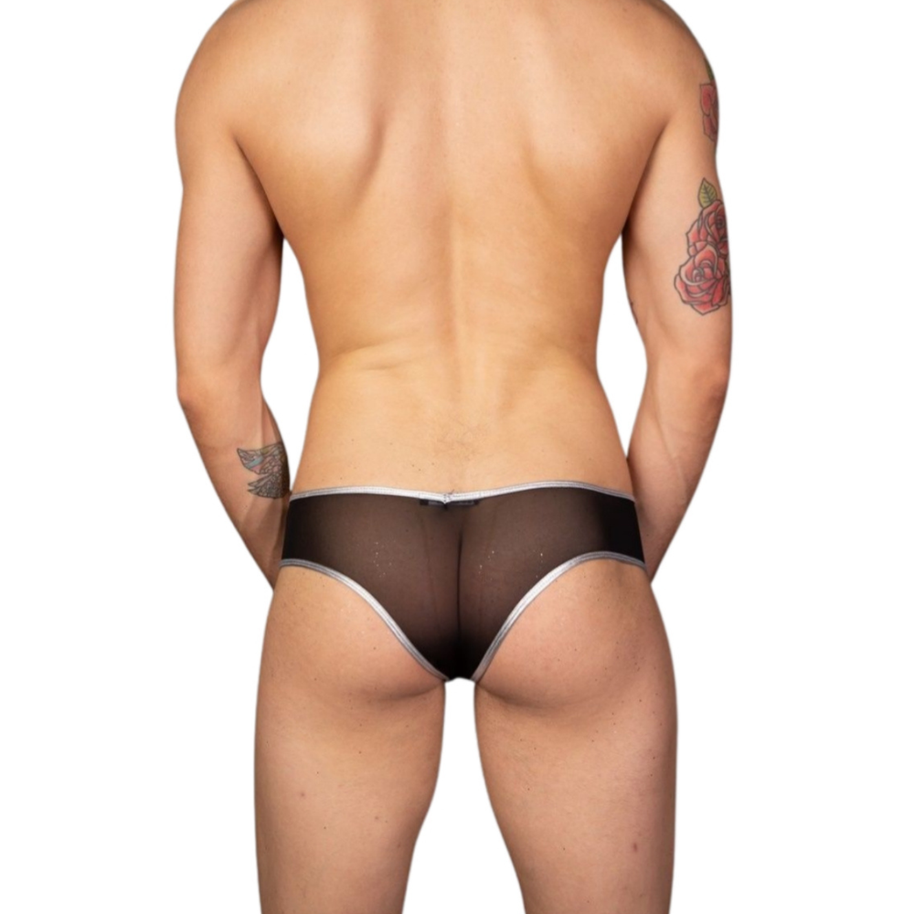 Мужские трусы бразилиана черные с серебристой вставкой Cosmos Colors LB10_SB