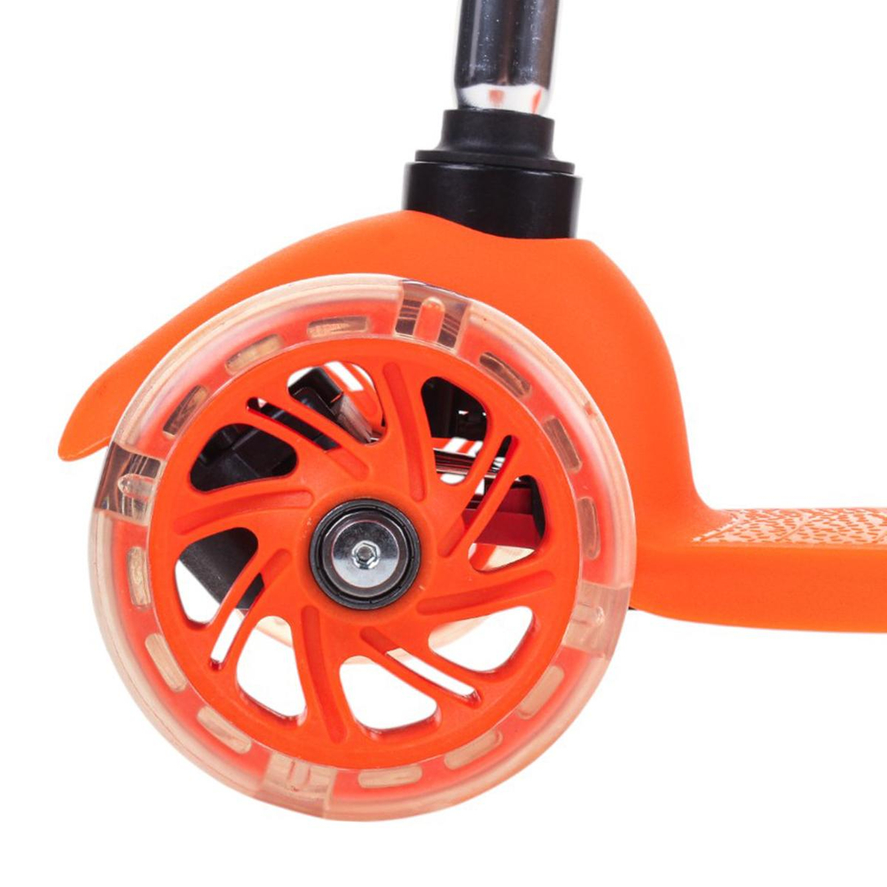 Самокат трехколесный, колеса PVC со светом 110мм, оранжевый, размер 52х10,5см, ручка металл.съемная