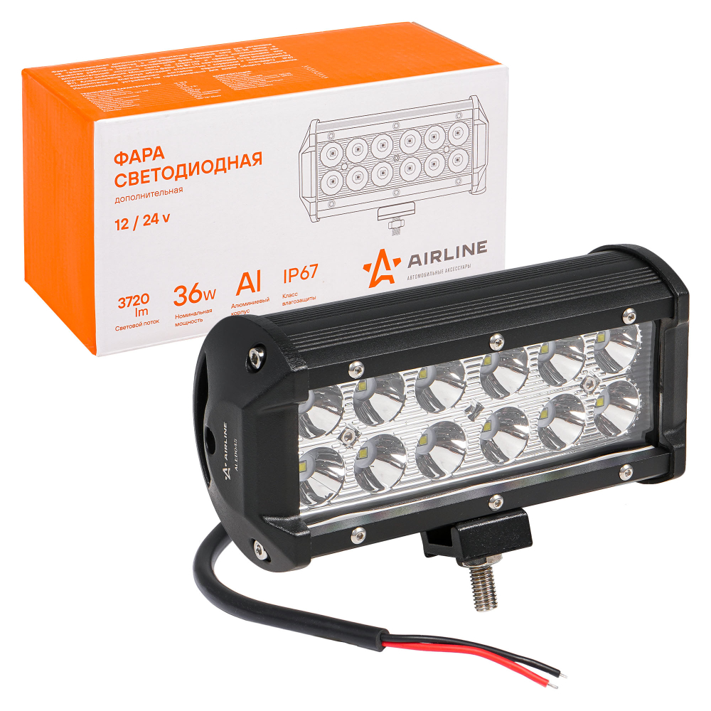 Фара светодиодная Airline (балка) двухрядная 12 LED направленный свет 36W (165 х 78 х 65) 12/24V