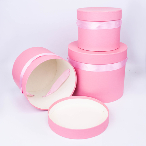 Коробки Тубус Однотонный с лентой. Набор 3 шт. Ярко-Розовый