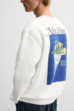 ZARA ТОЛСТОВКА С ПРИНТОМ «ЖУРНАЛ YORK», ЭКРЮ