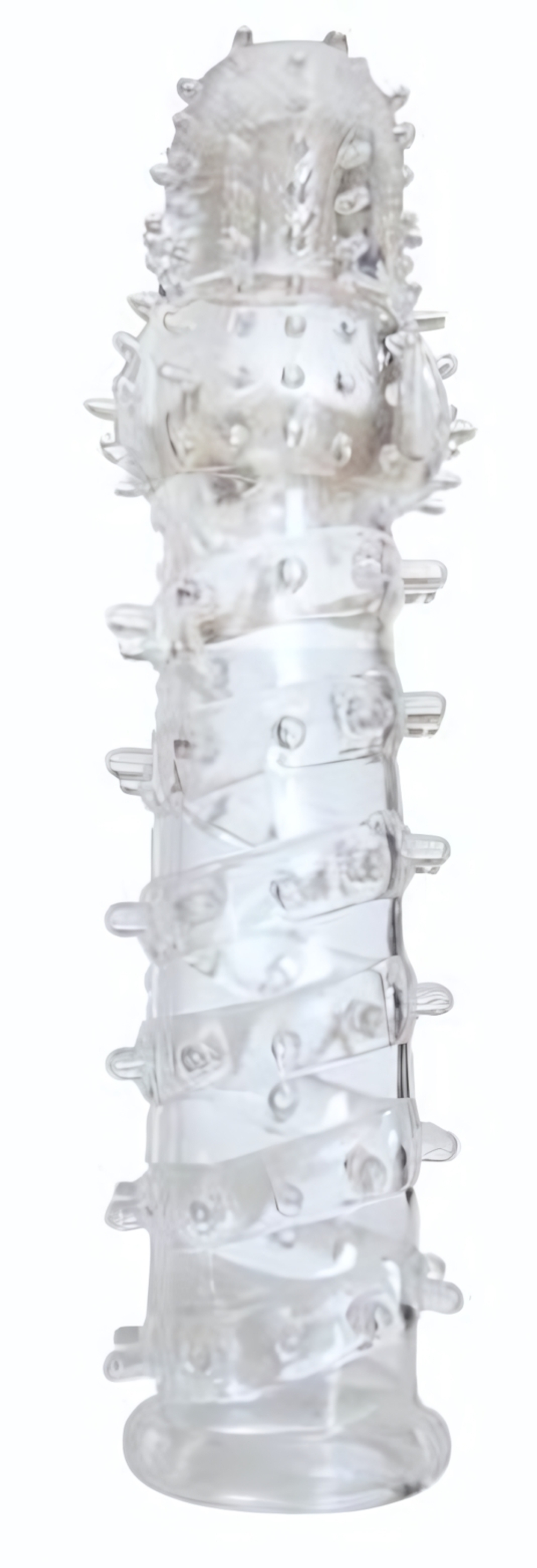 Закрытая прозрачная рельефная насадка с шипиками Crystal sleeve - 13,5 см. (Цвет: прозрачный)