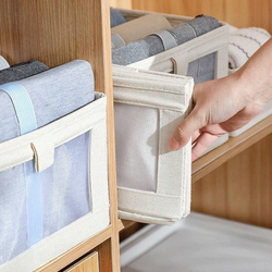 Органайзер для хранения вещей одежды / коробка для полотенец белья с окном / ящик для хранения 40х27х17см, бежевый