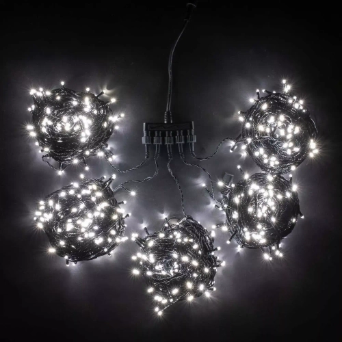 Комплект мерцающих гирлянд на деревья 100 м., 5 лучей по 20 м, 24V, 1000 холодных белых LED ламп, черный ПВХ, LTC (KDD1000BLW-11-1W)