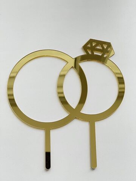 Топпер Кольца свадебные золотой акрил 9.5х10см