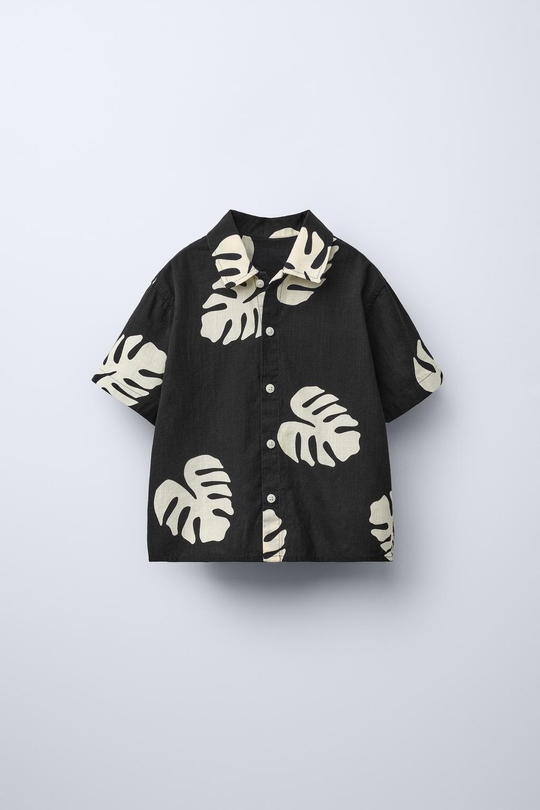 ZARA РУБАШКА С ПРИНТОМ, ЧЕРНЫЙ/ЭКРЮ