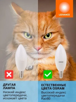 Лампочка светодиодная Е14 OSRAM, свеча, 7.5Вт, 4000К нейтральный белый свет, 10 шт