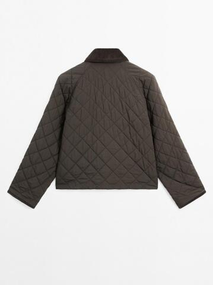 Massimo Dutti Короткая легкая куртка с вельветовой деталью, хаки