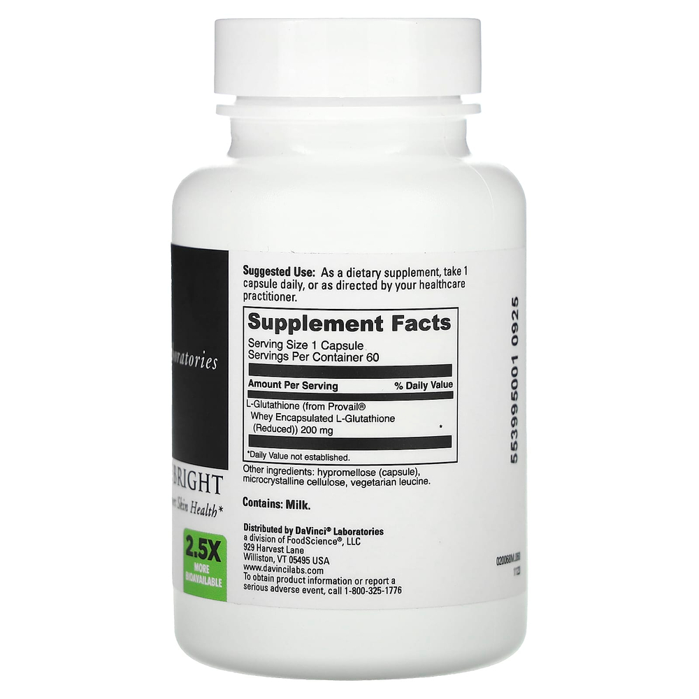 DaVinci Laboratories, Глутатион яркий, 200 мг, 60 капсул