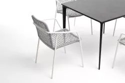 "Малага" обеденная группа на 4 персоны со стульями "Тунис", каркас белый, роуп светло-серый