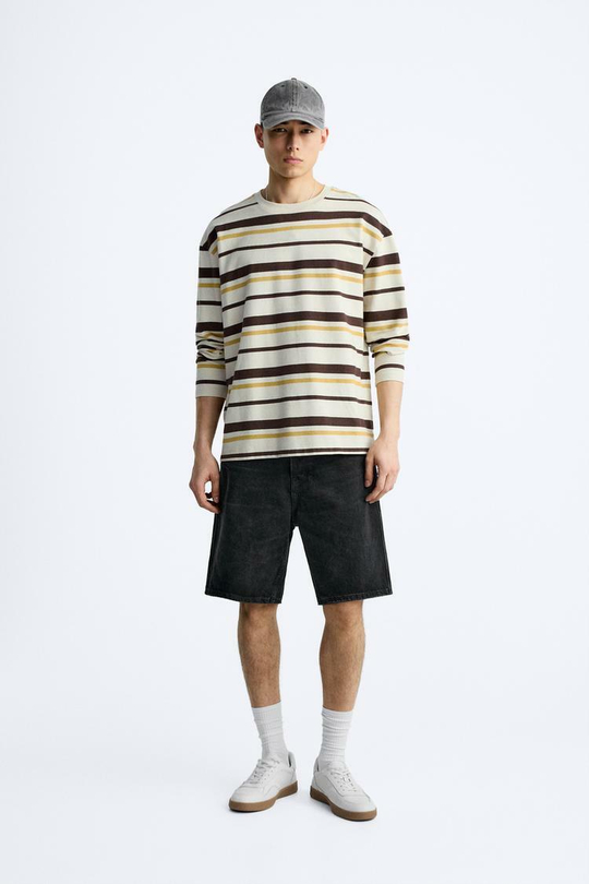 ZARA ШОРТЫ STRAIGHT FIT DENIM, УГОЛЬНЫЙ