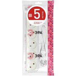 Удлинитель электрический ЭРА U-5-5m-2x1 без заземления 5 розеток 5м ПВС 2x1мм2 10А | Бытовые удлинители