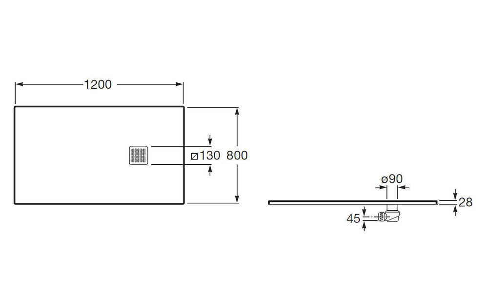 Душевой поддон Roca Terran 1200x800 белый, с сифоном и решеткой, AP1014B032001100