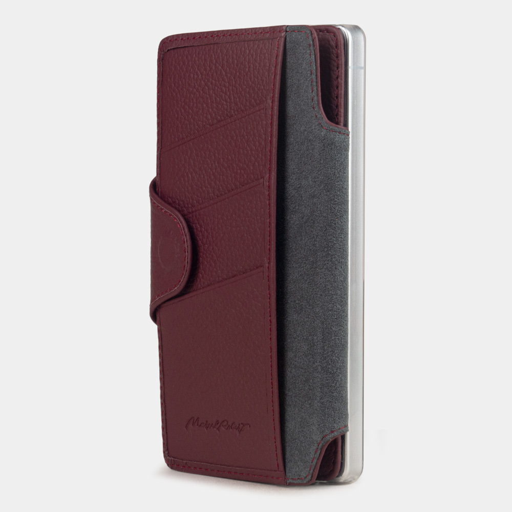 Чехол с картхолдером для Samsung Galaxy S25 Ultra из кожи теленка, бордового цвета