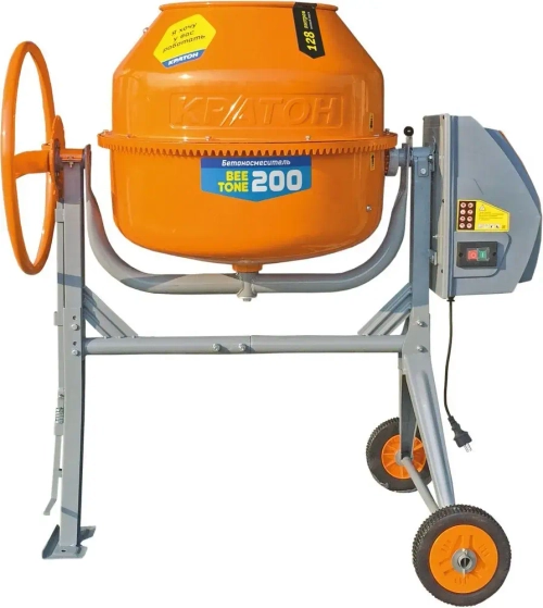 Бетономешалка строительная Кратон "BeeTone" 200 (Ножная фиксация, чугунный венец, 220 В, 800 Вт, V барабана 200 л, 29.5 об/мин) Бетоносмеситель электрический