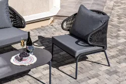 "Милан" лаунж-зона 4-местная плетеная из роупа (веревки), каркас алюминиевый темно-серый, роуп темно-серый