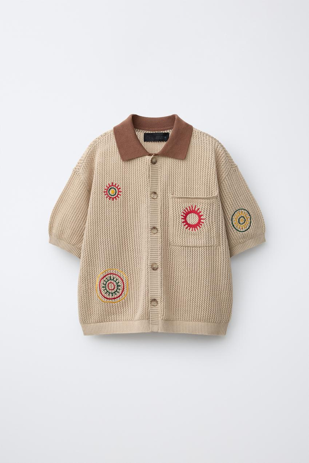 ZARA РУБАШКА С ВЫШИВКОЙ, БЕЖЕВЫЙ