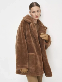 Двусторонняя дубленка из овечьей шерсти тедди чебурашка, коричневая, SilverFox