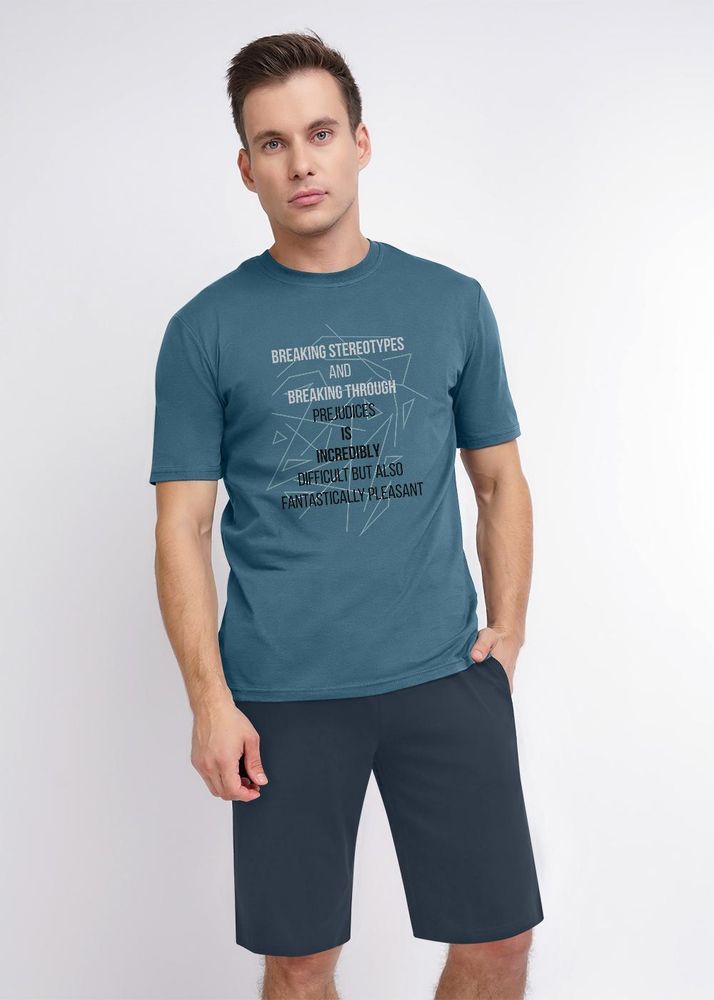 Комплект мужской с футболкой и шортами 609029/2п (т.сер/т.син)