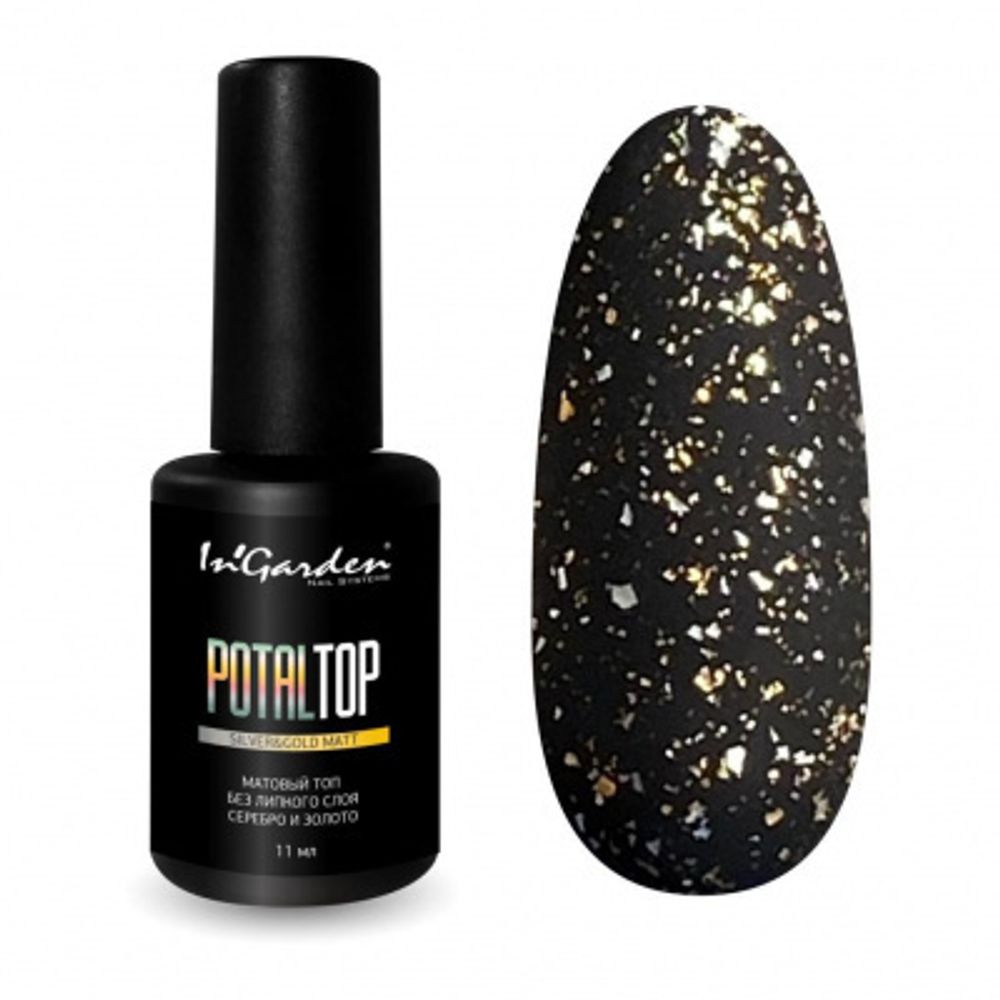 Матовый топ без липкого слоя золото и серебро POTALTOP no wipe silver&amp;gold, 11мл