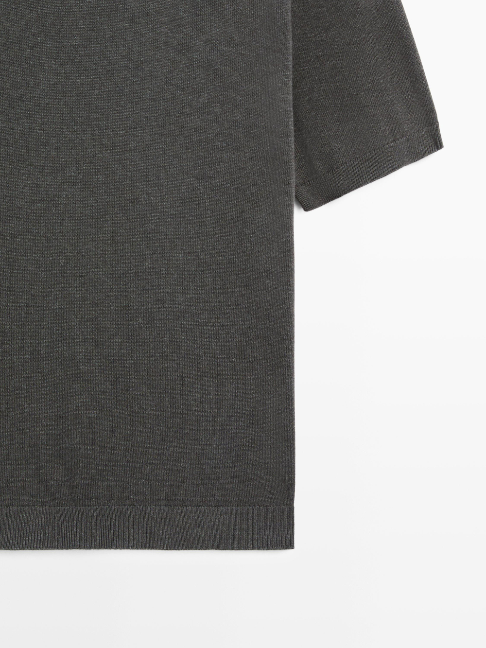 Massimo Dutti Трикотажный свитер из смесового хлопка с воротником-поло, серый