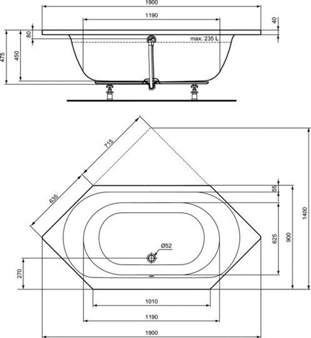 Акриловая ванна Ideal Standard 180х90 E106901 CONNECT AIR