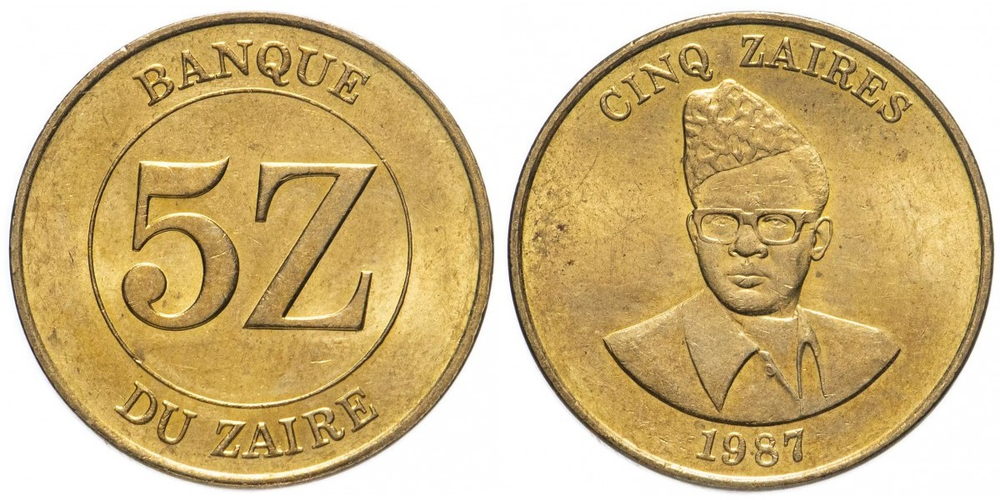 Заир 5 заиров, 1987 Президент Мобуту XF