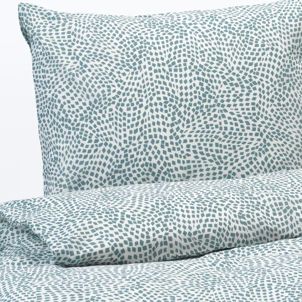 TRADKRASSULA ТРЭДКРАССУЛА Пододеяльник и 2 наволочки 200x200/50x60 см, белый/синий