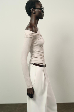 ZARA ТОП С АСИММЕТРИЧНЫМ ВЫРЕЗОМ, БЕЖЕВЫЙ МЕЛАНЖ