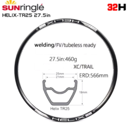 Обод 27.5" SunRingle Helix-25 Клепаный TR PV 466гр ERD:566mm 32H Черный