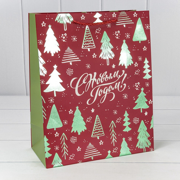 
          Пакет подарочный 26 х 32 х 13 см "Новый год" с тиснением (Красный)