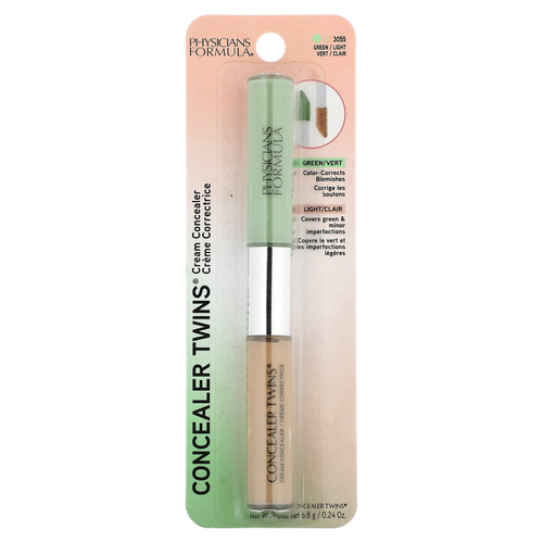 Physicians Formula, Concealer Twins Cream, консилер, оттенок 3055 зеленый/светлый, 6,8 г (0,24 унции)
