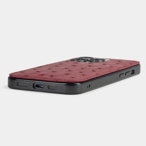 Чехол для iPhone 15 Pro из кожи страуса, цвета фуксии
