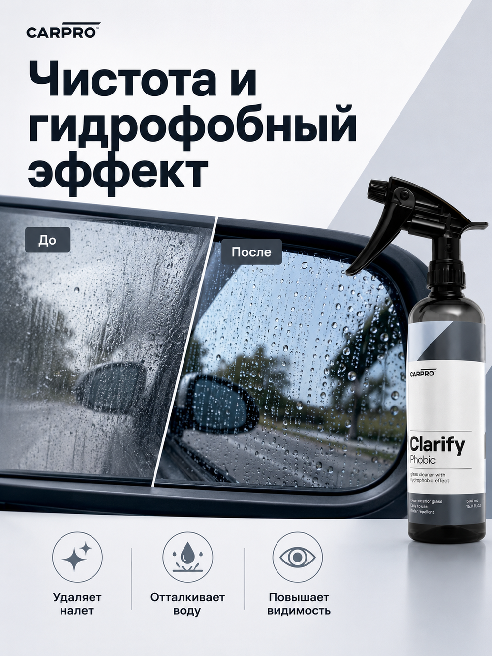 CarPRO Clarify Phobic Очиститель для стекла с гидрофобом 500мл