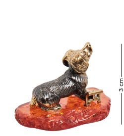 Народные промыслы AM-1319 Фигурка «Такса на скамейке» (латунь, янтарь)