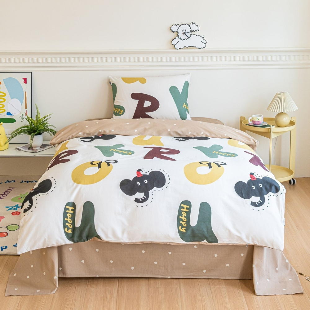Комплект постельного белья на резинке Сатин Люкс KIDS 100% хлопок CDKR095 1.5-спальный наволочки 50x70